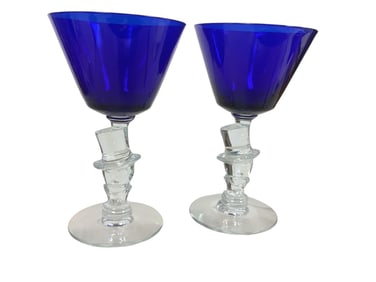 Morgantown Pair of Top Hat Cocktail Cobalt Bowl Crystal Stem and Base