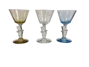 Morgantown Lot of (3) Top Hat Cocktail Clear, Light Blue and Smoke Color