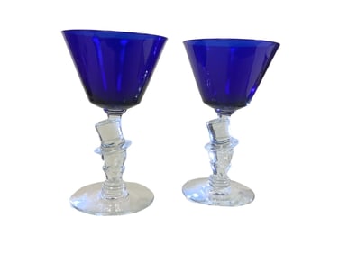 Morgantown Pair of Top Hat Cocktail Cobalt Bowl Crystal Stem and Base
