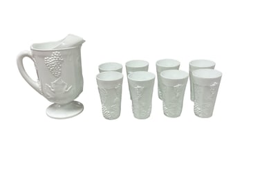 (9) Pc Set of Milk Glass