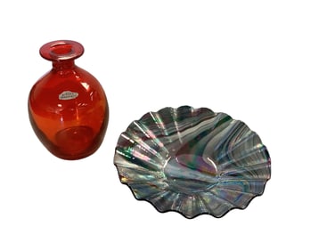 (2) Art Glass Pieces, (1) Marked Blenko