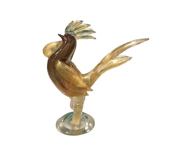 Murano Style Golden Glass Rooster 11 x 5 x 10 1/2 in. (27.9 x 12.7 x 26.7 cm.)
