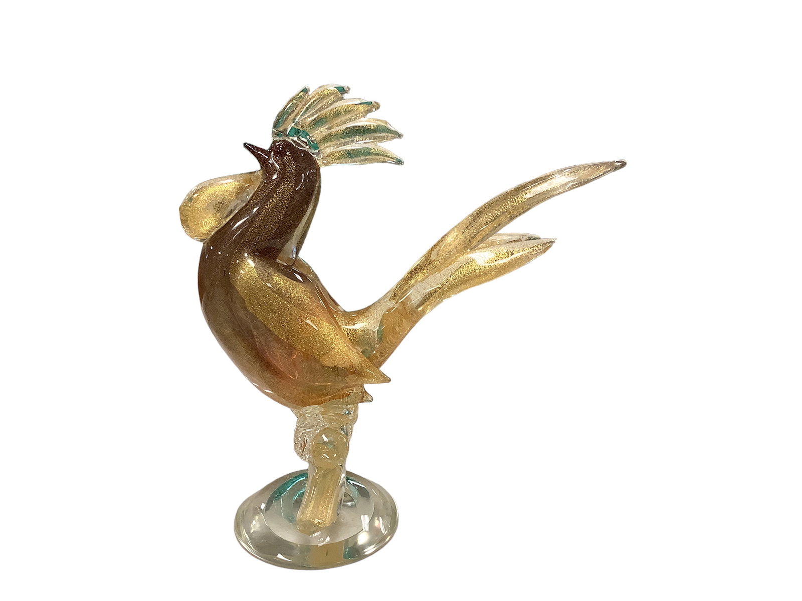 Murano Style Golden Glass Rooster 11 x 5 x 10 1/2 in. (27.9 x 12.7 x 26.7 cm.) (1 of 3)