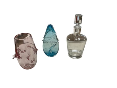 Hand Blown Vase and Clear Glass Decanter