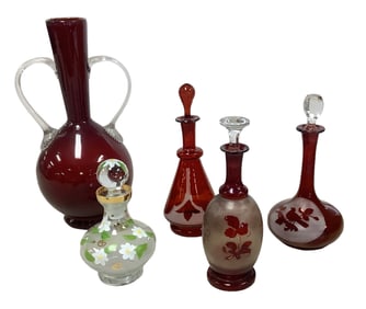 Vintage Art Glass Stoppered Decanters and Vase