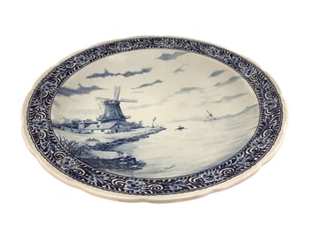 Vintage 16" Delfts Royal Sphinx Boche Belgium Blue and White Wall Plate