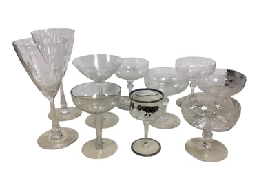 Heisey Lot of (10) Items Etched Stemware