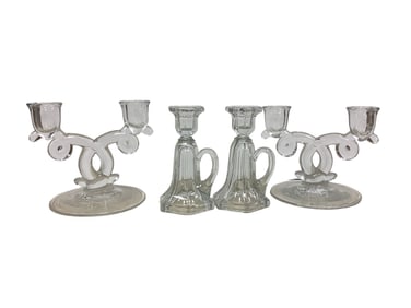 Heisey Lot of (2) Pair Candlestick Lariat Skirted Handles