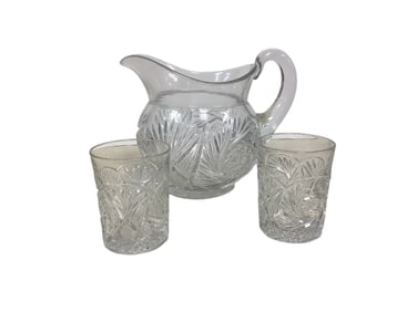 Heisey #350 Pinwheel and Fan 3 Pint Pitcher H (2) Tumblers H