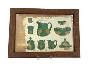 Early Original Framed Print of Pineapple and Fan #1255 Item from Original Heisey Catalog 17" x 12"