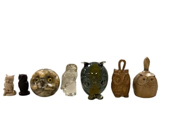 Owl Paperweights, Bells, and Figurines Lot of (7)