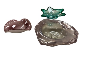 (3) Mid-Century Colored Glass Ash Trays