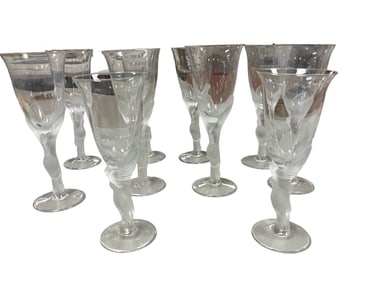 Vintage Faberge Kissing Dove Wine Glass, Marked 8 9.5" H 2 8.1/4 H