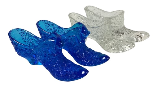 Two Pairs of Fenton Daisy Design Glass Slippers