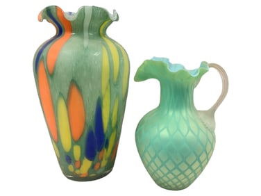 Murano Glass Vase and Cased Glass Pitcher Vase: 12 in. (30.5 cm.)