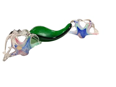 Pair of Italian Murano Style Glass Napkin Holders and Green Avocado Shaped Bowl