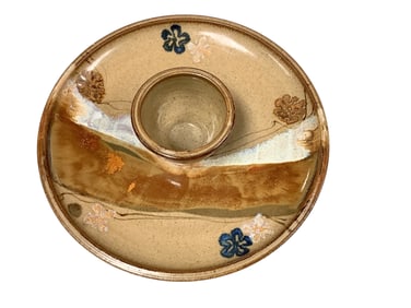 Hand Thrown Pottery Chip and Dip Server 13" diameter