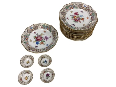 Lattice Work Rim Schuman Chateau Dresden Flowers Plates