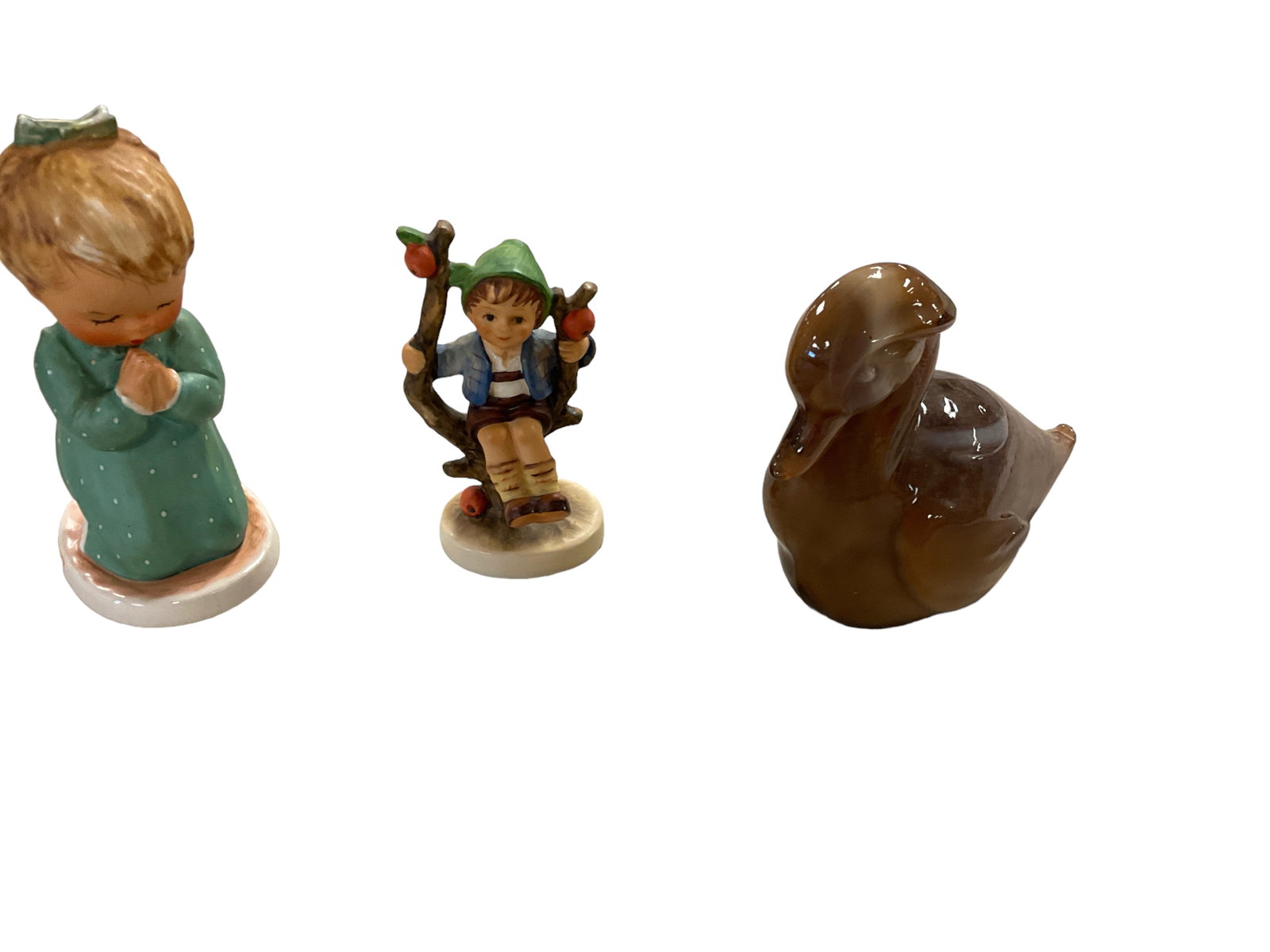 (2) Goebel Figurines, (1) Heisey Imperial Glass Carmel Slag Duck (1 of 1)