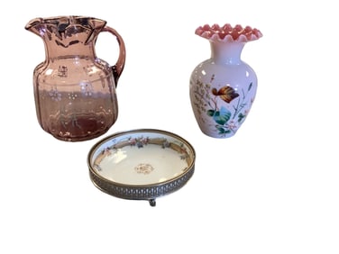 (3) Hand Painted Glass Pieces