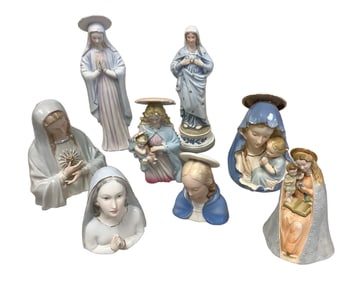 Eight Religious Figurines of Madonnas and Angels
