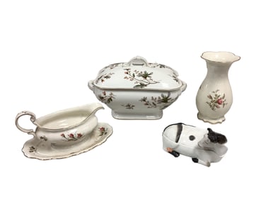 Haviland Soup Tureen, 8" Rosenthal Moliere Porcelain Floral Vase, Pompadour Gravy Boat with Attached