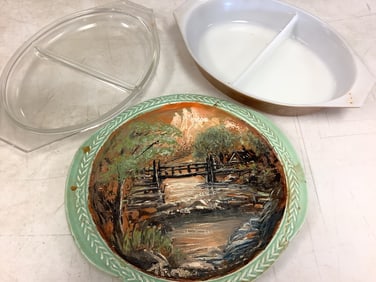Early Pyrex and Painted Plate