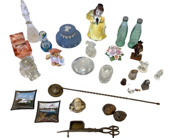 Perfume Bottles, Glass Figurines, and Various Items