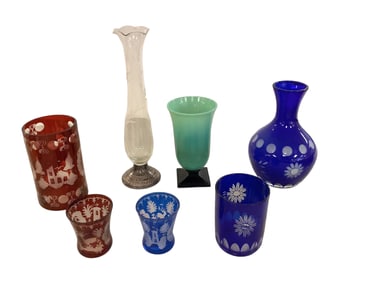 Fenton Vase, Bohemian Cut to Clear Art Glass Vases, Carafe and Crown Bud Vase