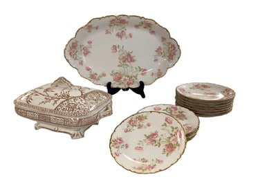 1800's Soup Tureen, Serving Dish, and Plates