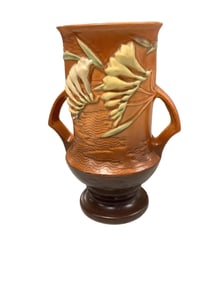 Roseville Brown Freesia Pottery 2-Handled Vase 9.5" tall