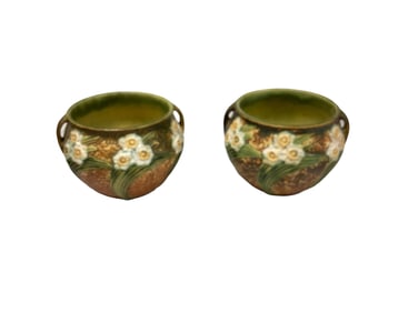 (2) Roseville Handle Vases, Jonquil Pattern