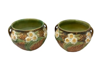 (2) Roseville Handle Vases, Jonquil Pattern