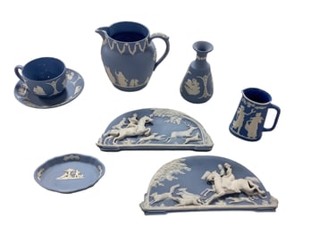 (7) Pieces of Blue Jasperware