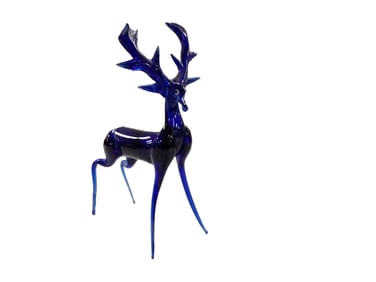 Blown Glass Blue Reindeer 8.5" tall
