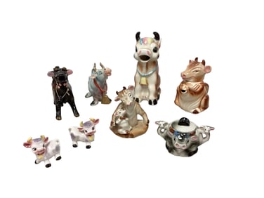 Vintage Ceramic Anthropomorphic Cow/Bull Items 3" to 9" tall