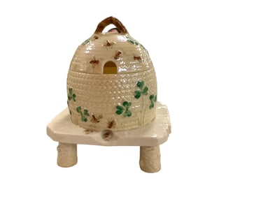 Belleek Black Mark Beehive Honey Jar 6.5" tall