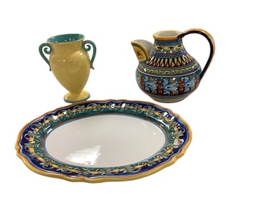 Hand painted Italian Pottery Pieces Platter is 16.5" long x 13" wide