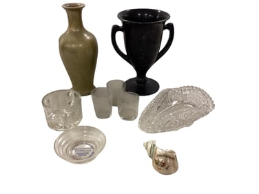 Miscellaneous Items Including Vase, Barware and Pressed Glass (9) Pieces