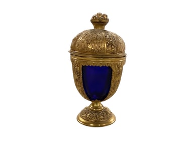 Jennings Brothers Cobalt Spelter Chalice and Lid