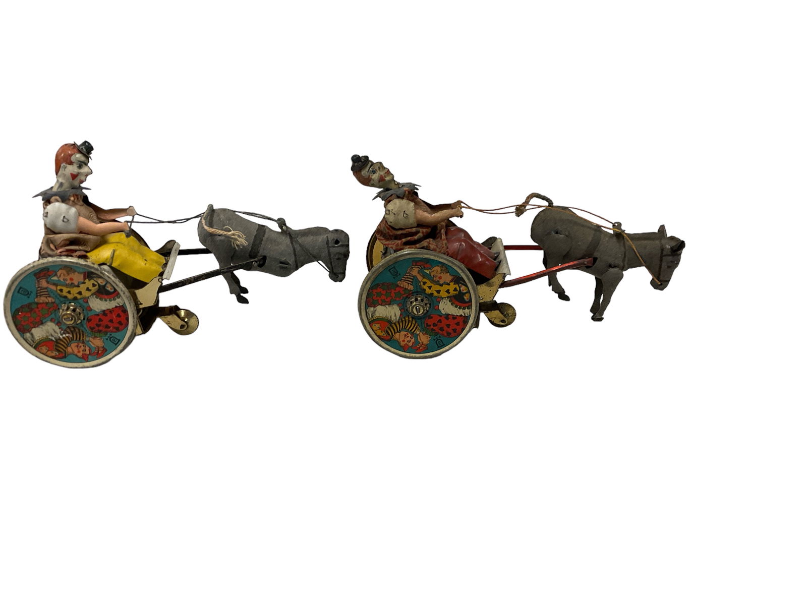 (2) Germany Tin Wind Up Mule with Clown Cart: (2) Germany Tin Wind Up Mule with Clown CartMade in Germany