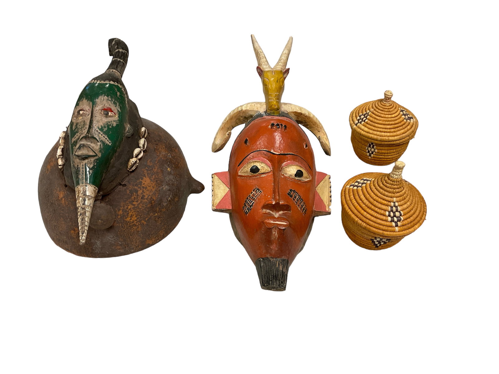 (2) Art of Black Africa Mask and (2) Small Africa Basket with Lids (1 of 2)