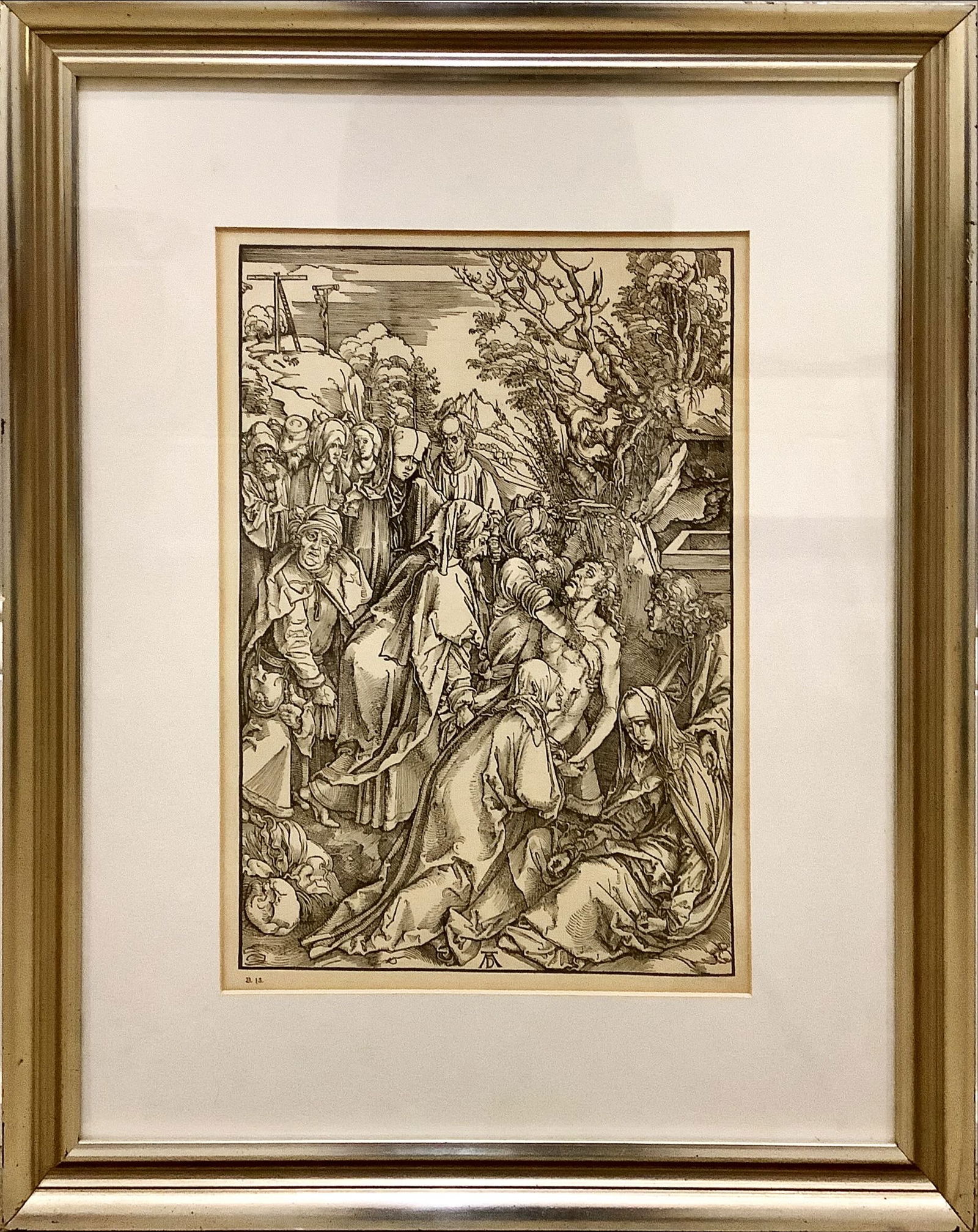 Woodblock Print, "The Entombment" Print 15 1/2 x 1 1/2 in. (39.4 x 3.8 cm.), Frame: 24 1/2 x 20 1/2 (1 of 6)