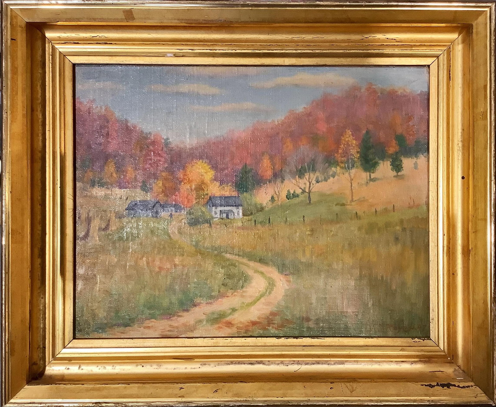 Jacob S. Royer, Waynesboro, PA 1883-?, Little Hill Farm, Oil on board, Painting 9 3/4 x 12 3/4 in.: Jacob S. Royer Waynesboro, PA, 1883-? Little Hill Farm Oil on board Signed LR Painting 9 3/4 x 12 3/4 in. (24.8 x 32.4 cm.), Frame: 13 1/2 x 16 1/2 in. (34.3 x 41.9 cm.)