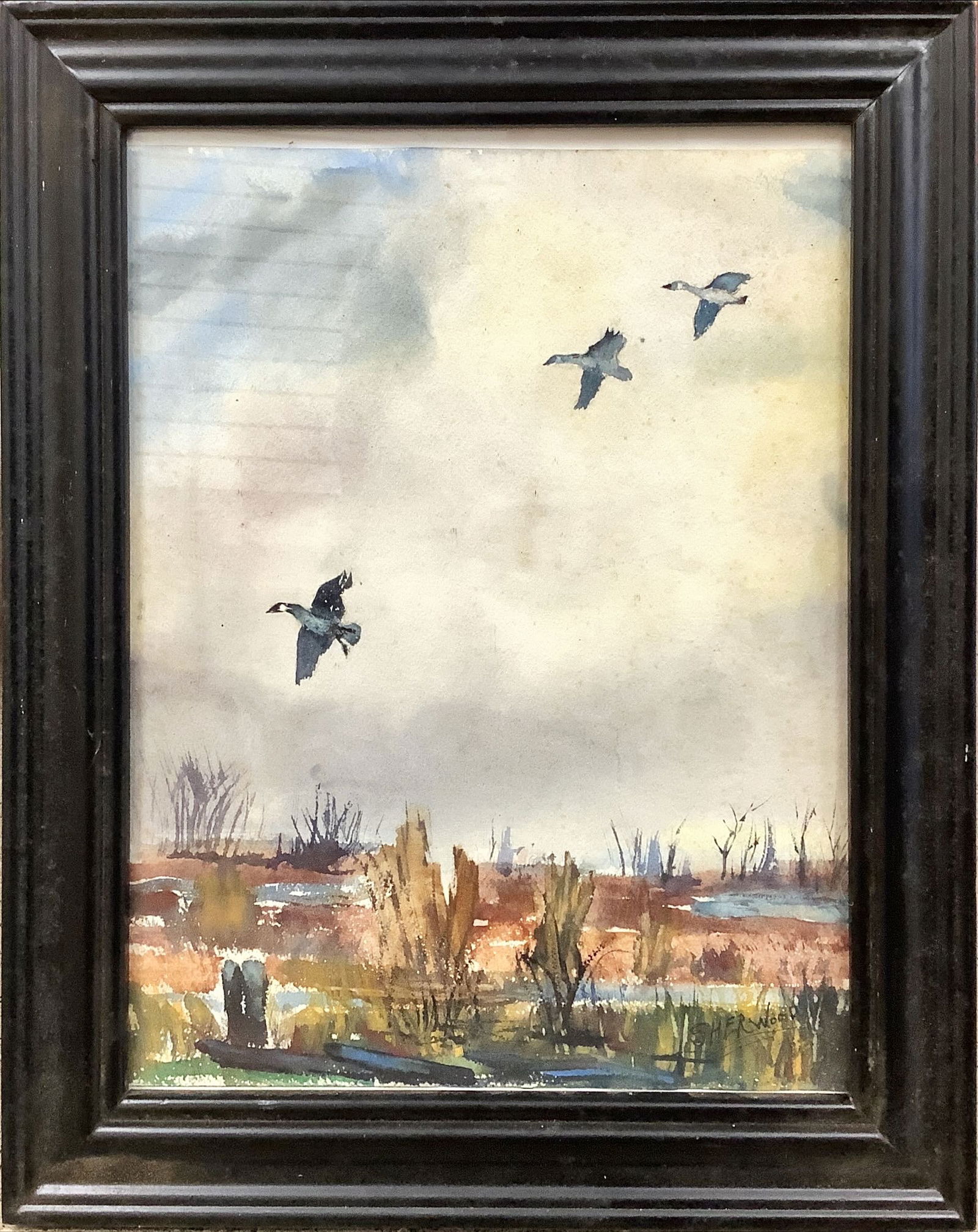 Framed Watercolor ëMarsh Scene' Watercolor 12 3/4 x 9 3/4 in. (32.4 x 24.8 cm.), Frame: 16 x 13 in. (1 of 4)