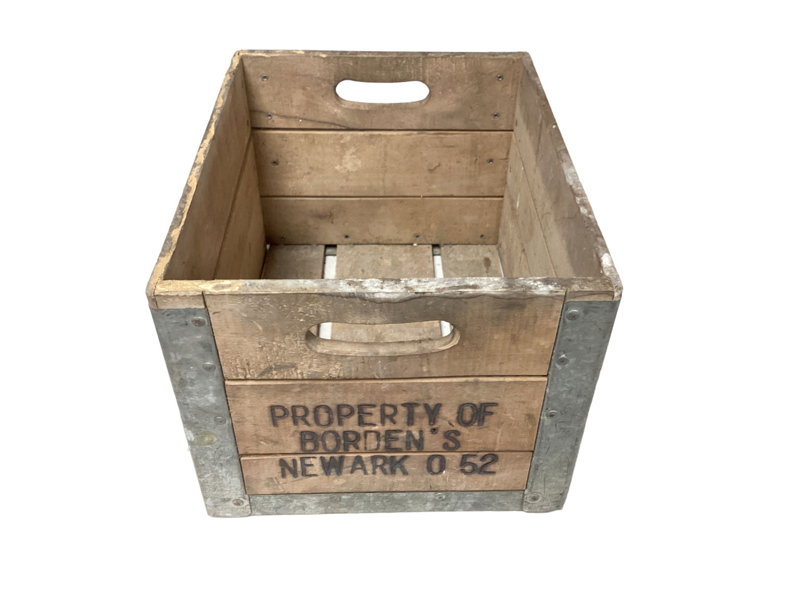 Newark Oh. Borden's Wood Milk Crate 10 1/2" H x 16" x 12 1/2" (1 of 3)