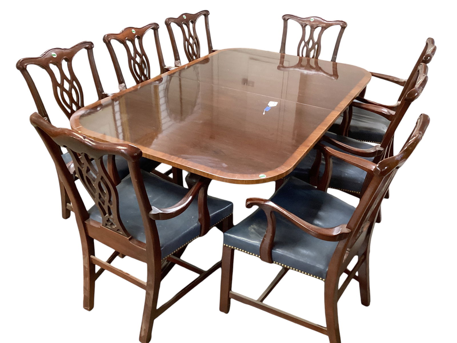 Hickory Chair Co. Dining Set with 8 Captains Chairs and 2 Leaves 30" H x 65" L x 44" W each leaf is (1 of 2)