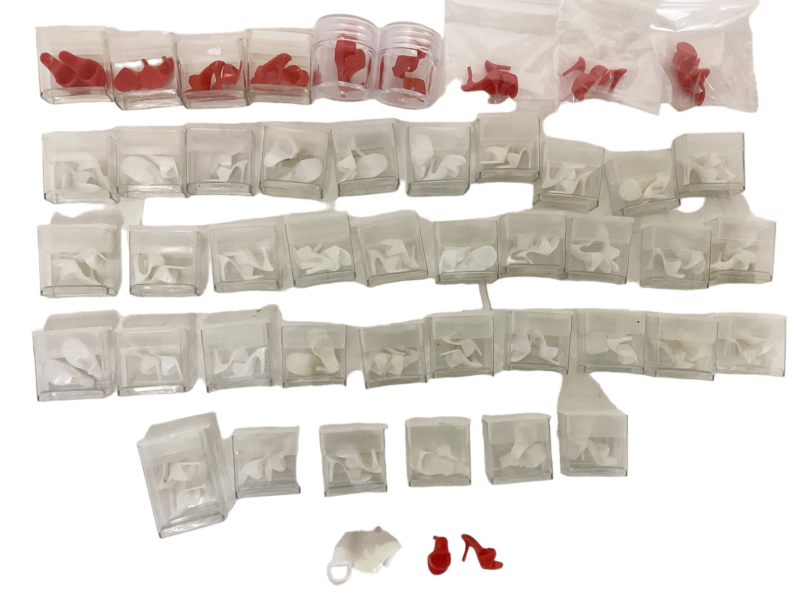 47 Pairs of Red, White Japan Marked Barbie Open Toe High Heels: 47 Pairs of Red, White Japan Marked Barbie Open Toe High Heels10 pairs red, 37 pairs white