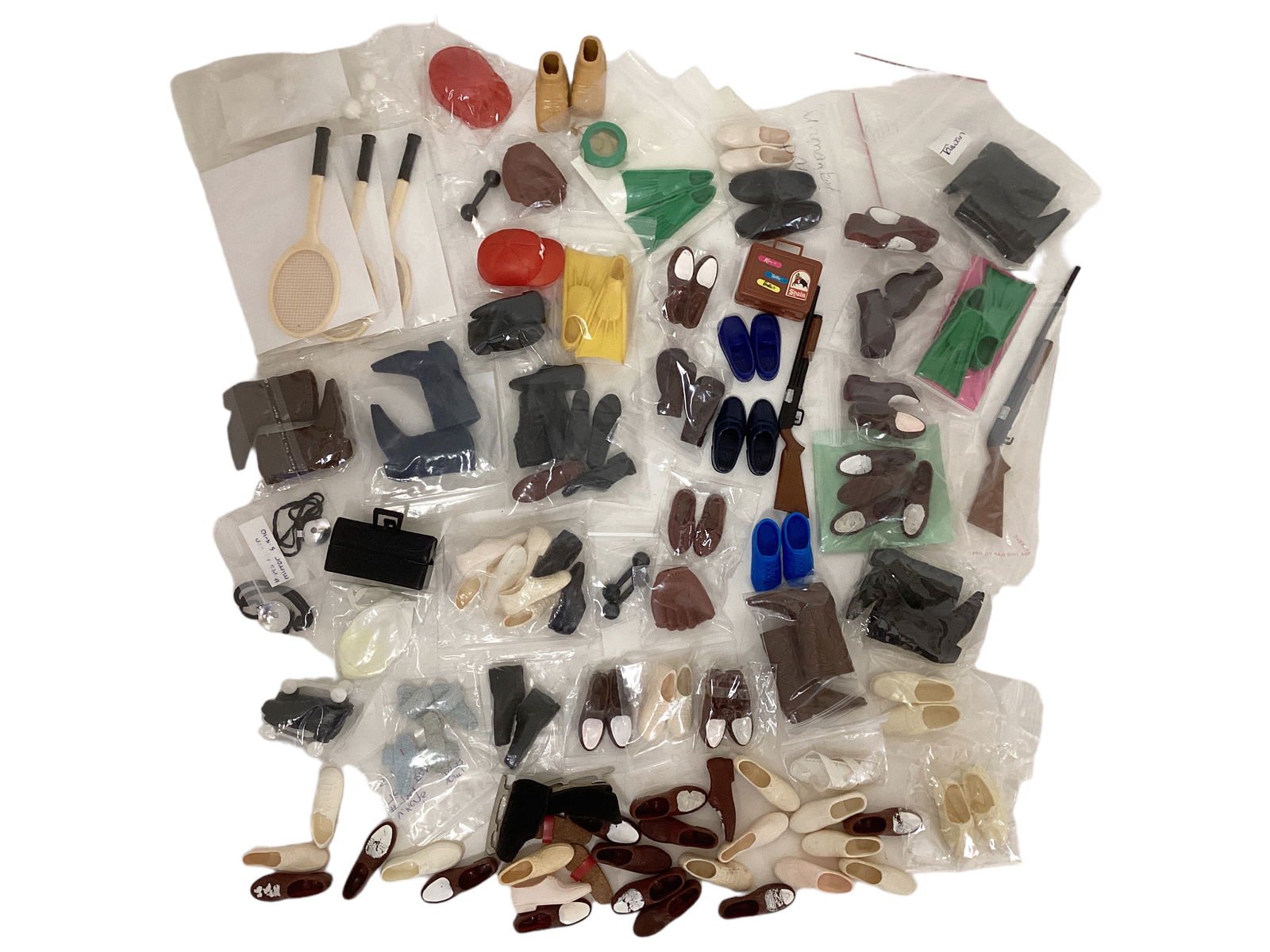 Ken & Allan Shoes, Accessories: Ken & Allan Shoes, AccessoriesShoes are marked Korea, Japan, Taiwan, not marked. Dr. bag, mirrors, can (stained), gun, tennis racquets & a few other things.