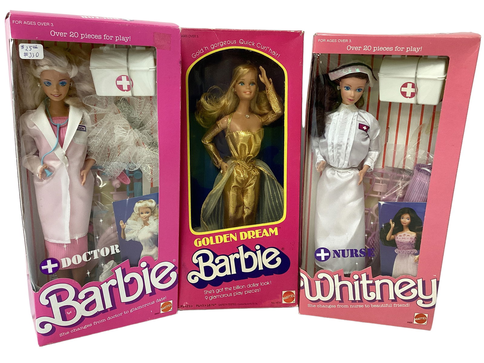 NRFB Nurse Whitney, Doctor Barbie and Golden Dream Barbie MIB (1 of 8)
